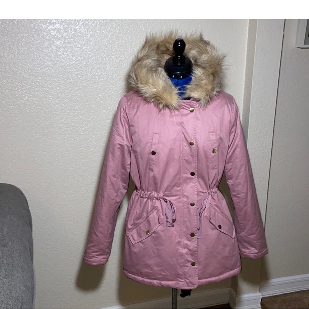 LOFT Pink Fur-Trimmed Puffer Jacket size XS - Picture 2 of 13